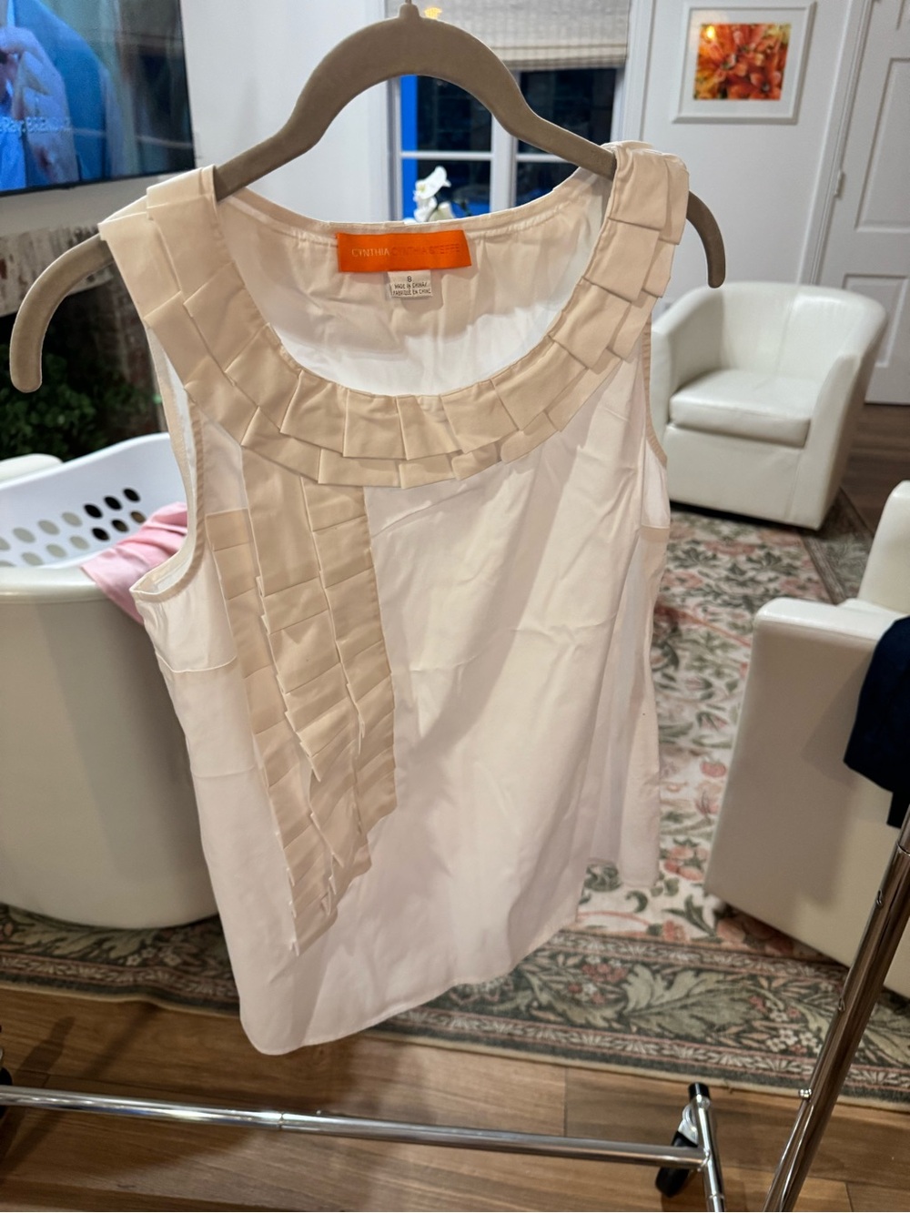 Cynthia Steffe Cream Sleeveless Pleated Trim Camisole